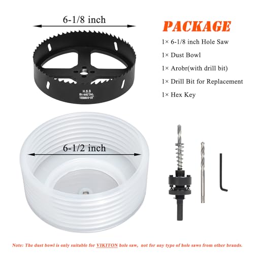 Image of 6-1 /8 Hole Saw for Recessed Lights, 6.1 Inch Hole Cutter with Dust Bowl Catcher for Led Recessed Lighting 6 Inch and Wood Metal Drywall, Bi-Metal Construction, Black