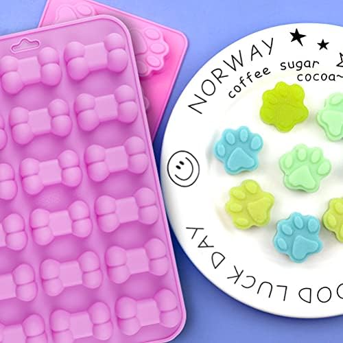 Silicone Chocolate Moulds, 10-Cavity and 18-Cavity Dog Paw & Dog Bone Molds Set, Reusable Non-Stick Silicone Molds for Cake, Candy, Jelly, Ice Cube, Pet Treats Toys