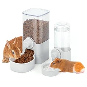 YUEPET Rabbit Food Water Dispenser, Large Capacity Bunny Feeder for Cages Automatic Rabbit Water Dispenser Suitable for Rabbits Ferrets Guinea Pigs Small Animals(Grey)