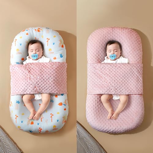 Image of StarAndDaisy Baby Lounger for Newborn - Soft 100% Cotton Baby Nest - Infant Lounger Pillow - Bassinet Mattress with Anti-Startle Design - Portable Baby Floor Seat - Machine Washable Cover (Pink)