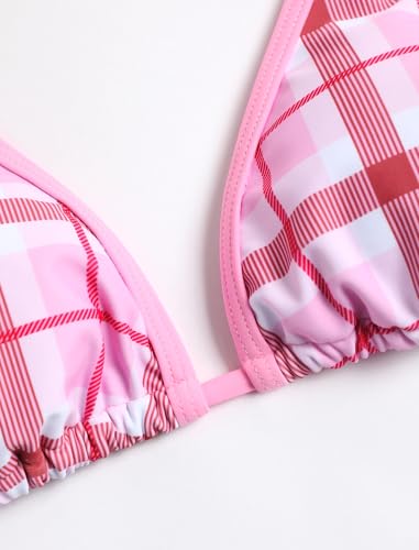 Image of ZAFUL Bikini Sets for Women Halter Bow Decor Tiny Floral Gingham Print Swimsuit Tie Side 2 Pieces Bathing Suit