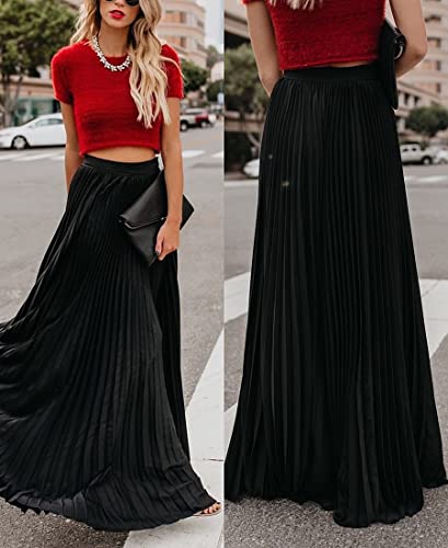 sysinside Women's High Elastic Waist Pleated Flowy Swing A-line Maxi Skirts2