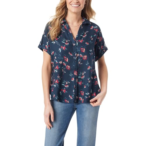 Chemise boutonnée mi-longue Gloria Vanderbilt avec col en Y et manches courtes pour femme