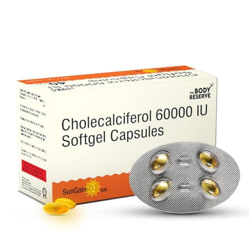 Image of The Body Reserve Vitamin D3 60000 IU - Vitamin D3 Supplements for Men & Women Cholecalciferol Capsules for Bones & Immune Health- 40 Soft gel capsules (once a week use)