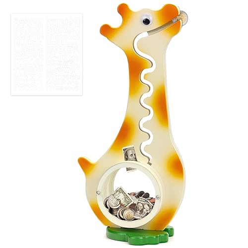 AORCMITN Wooden Giraffe Piggy Bank for Boys Kids Girls Big Clear Animal Belly Coin Bank Toddler Real Money Toy