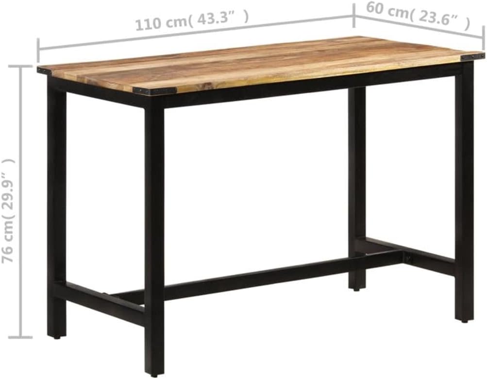 Solid Mango Wood Dining Table with Powder-Coated Iron Frame, Industrial Style Furniture for Kitchen and Dining Room, 4-Person Seating Capacity, Brown and Black Finish,