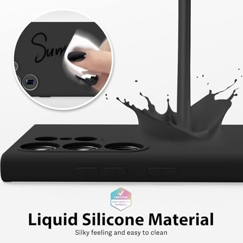 Image of DIZORO Microfiber Candy Case Compatible for Samsung S24 Ultra Smooth Touch Cushion Liquid Soft Silicone Gel Rubber Phone Cases Non-Slip Full Body Protective Shockproof Back Cover, Dark Black.
