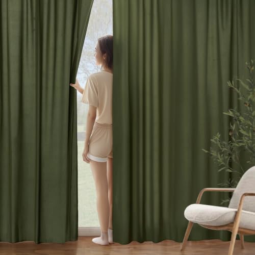 Image of MIULEE Olive Green Semi Sheer Privacy Curtains Drapes 2 Panels 52W x 54L