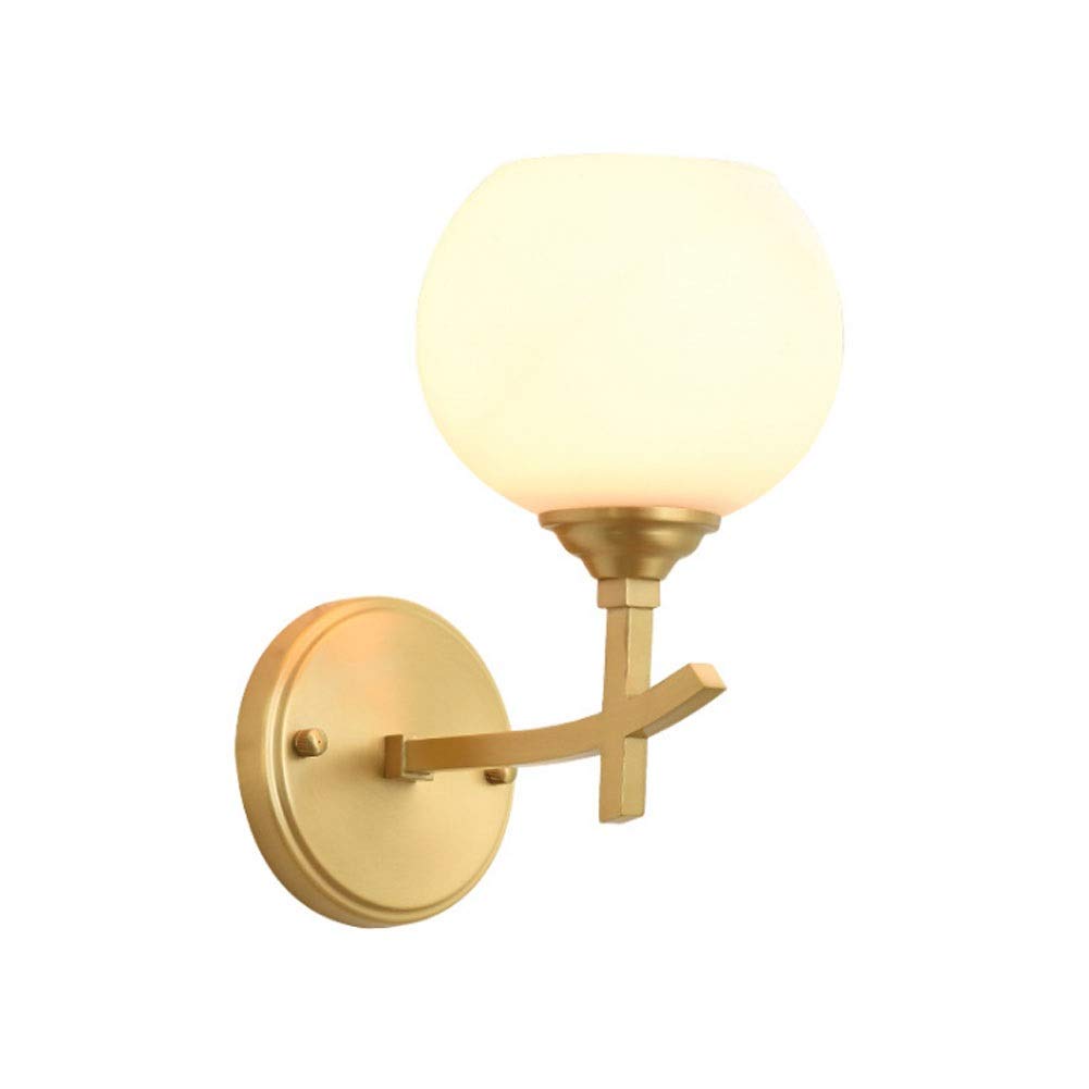 HPTHLY European Wall Light American Bedroom Bedside Wall Sconce Small Living Room Hallway Solid Brass Metal Wall Light Milk White Acrylic Lampshade Ac100- Wa