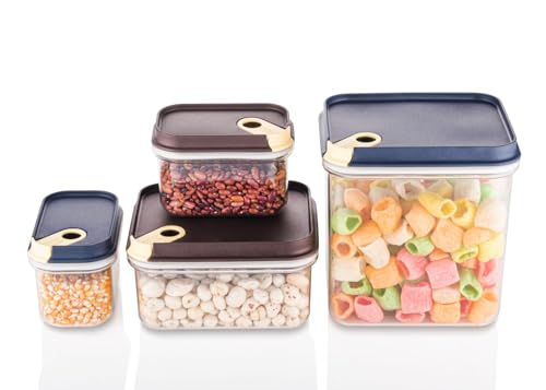 Image of Ritu J-371 Push 'N' Lock Plastic Airtight Food Storage Containers With Leakproof Lid, Set of 4, Transparent, 650ml