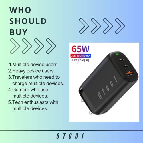 Image of Gan PD Adapter 65 Watt 3 in 1 USB Port with 2 Type C, Compatible All USB Mobile Devices, Laptop | PD Fast Charging Adapter with Quick Charger & PPS Support, Black