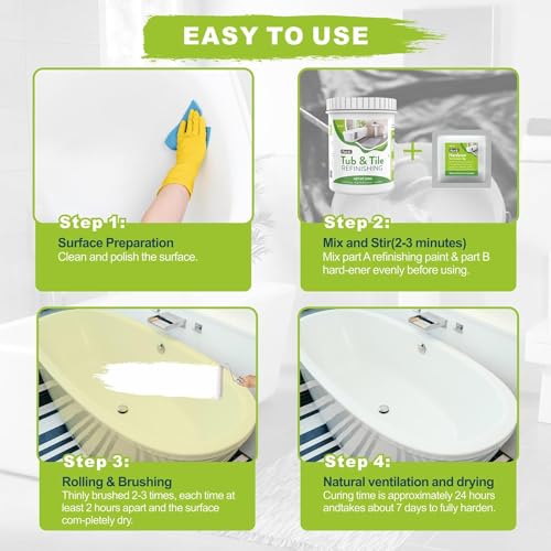 Tenee 17.5Oz Tile Paint Kit, Diy Sink Bathtub Reglaze Kit White, Tub And Tile Refinishing Kit, Easy To Use, Low Odor Bathtub Refinishing Paint For Kitchen Bathroom Porcelain Fiberglass thumb #4