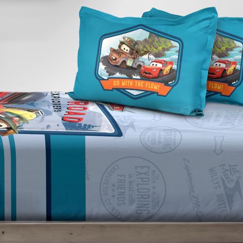 Image of Sassoon Disney Pixar Cars Digital Printed, Cotton Single Bedsheet, 300 TC, 1 Pillow Cover, Fade Resistant, Bedsheet for Kid's Bedroom, (1.50m X 2.35m)