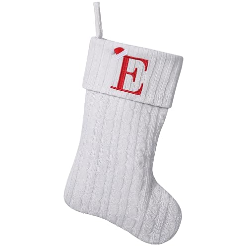 Yehnois 19.5" White Knit Christmas Stockings — Embroidered Initial E