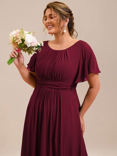 Image of Ever-Pretty Plus Elegant Formal Dresses for Curvy Women Round Neck Short Sleeves Chiffon Bridesmaid Mother of The Bride Dress