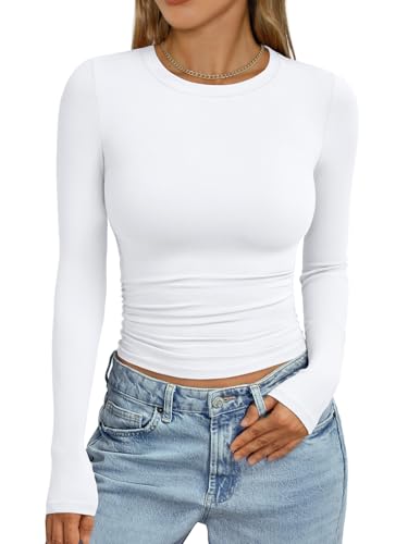 Trendy Queen Womens Long Sleeve Shirts Crop Tops Fall...