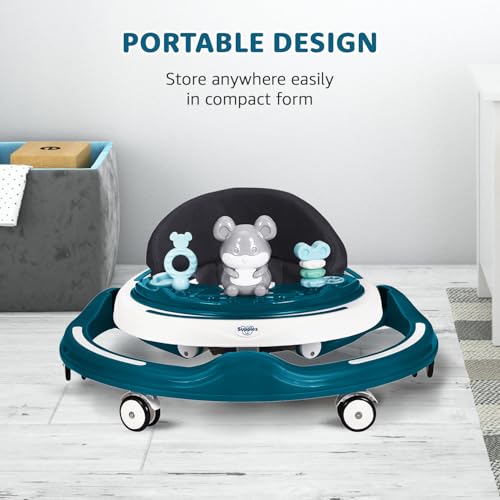 Image of Amazon Brand - Supples Baby Walker (Musical) | Kids Walker with Toys | Baby Walkers for Boys & Girls 9+ Months | Adjustable Height Walker with RGB Lights | Sea Green & White