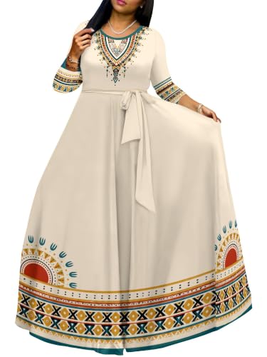 Image of Plus Size Maxi Dress for Women V Neck 3 /4 Sleeve Wrap Dress