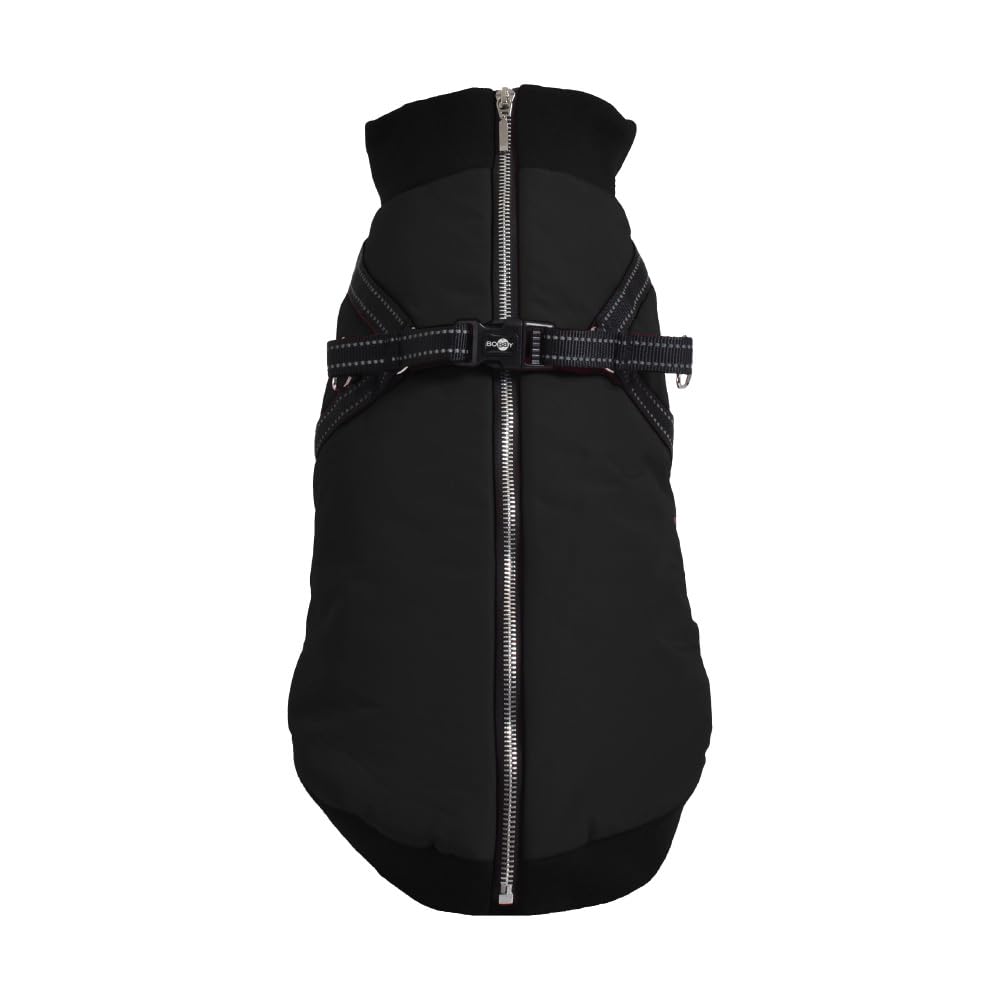 Bobby Safe Hundemantel mit integriertem Geschirr, Rückengröße 40 cm, Fleece-Innenfutter, Reißverschluss Oben, reflektierend, Schwarz