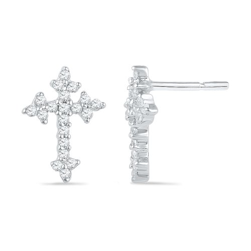 DGOLD Sterling Silver Round Diamond Cross Fashion Earring (1/6 CttW)