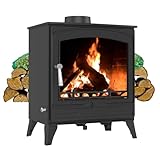 RoyalFire 8.5kW Steel Eco DEFRA Approved Multifuel Stove with Firewood Starter Kit - High Heat Output Wood & Charcoal Burning Freestanding Fireplace, Energy Efficient Home Heater Home Heating Set