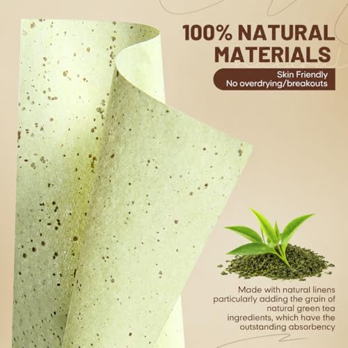 Image of Makeup Mirror with Green-Tea Oil Blotting Sheets and Puff, 100 Count Facial Blotting Paper, Portable Compact for Purse, Travel and On-the-Go Touch-Ups