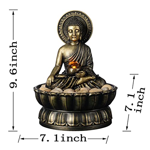 Haobos 9.4" Indoor Tabletop Fountain Exquisite Sitting Buddha Fountains Meditation Desk Water Fountain Decorative Zen Fountain W/Reflective Lighting/Cobblestone Office And Home Decor (21126A) #TOP1