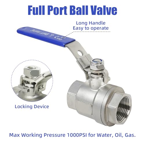 YADIAN 4 Pack 1" NPT Female Ball Valve Stainless Steel 304 Full Port Ball Valve Heavy Duty Shut Off Valve 1 inch for Water, Oil, and Gas with Locking Device, NPT Female, 1000 WOG, Pack of 4 by YADIAN - Image 3
