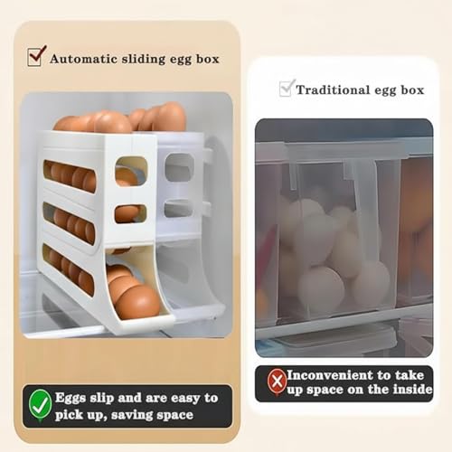 Image of Accohom 30 Eggs Tray Storage Box Baskets Holder Dispenser Refrigerator Space-Saving Stackable Plastic Automatic Roller Organizer Storage Containers for Kitchen Tools Items (Pack of 1)