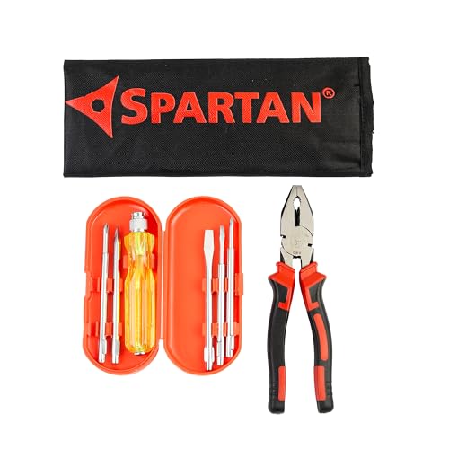 Image of Spartan Combination Plier 8-inch With 5-Piece Screwdriver Set | Heavy-Duty Hand Tool Combo for Home & Professional Use | Bending, Holding, Cutting, Pulling & Repairs | Carry Case Included
