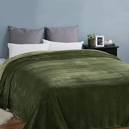 Image of EASELAND Soft King Size Blanket All Season Warm Microplush Lightweight Thermal Fleece Blankets for Couch Bed Sofa,90x108 Inches,Olive Green