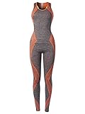 MixMatchy Women's Sports Gym Yoga Workout Activewear Sets Top & Leggings Set Grey/Orange ONE