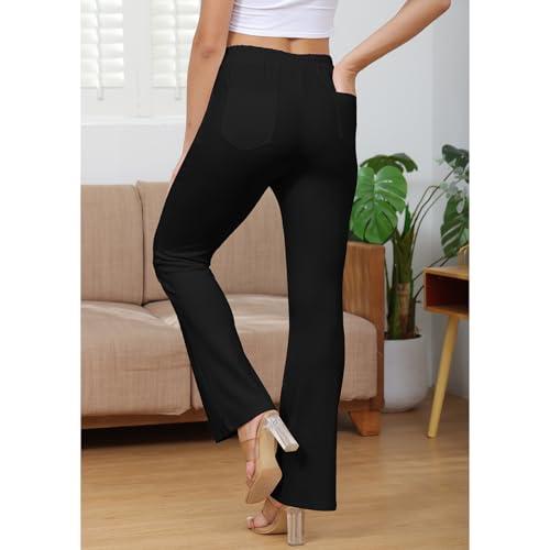 ECHOINE Womens Casual High Waisted Stretchy Bootcut Dress Pants Button Business Work Trousers with Multiple Pockets4