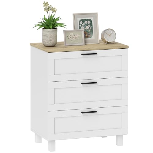 HOMCOM Cómoda Estrecha con 3 Cajones, Cómoda Dormitorio con Patas de Madera, Cajonera para Salón, Oficina, Estilo Moderno, 60x38x71 cm, Blanco