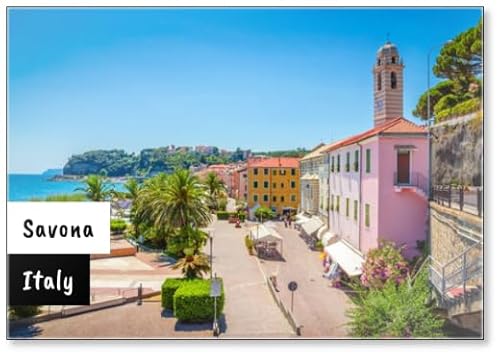 Kühlschrankmagnet, Motiv: schöne Straße und traditionelle Gebäude von Savona, Ligurien, Italien