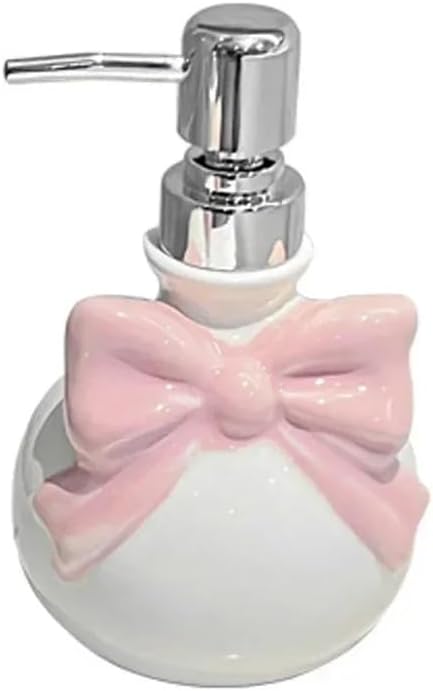 EatingBiting 350ml Pink Ceramic Pump Bottle with Bow Refillable Hand Soap Dispenser Bathroom Countertop Decorative Accessories Soap Bottle Container for Essential Oils Lotions Wide Application