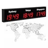 DOJOEUU World Time Zones Clock, 3 4 Time Zone Wall Mounted City Clock, Time Changeable, Electronic Clocks, LED Digital Multiple Time Zones Clocks(Red,3City)