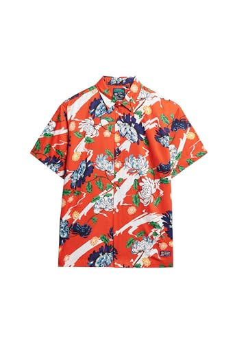 Image of Superdry Vintage Hawaiian S/S Shirt Men's Shirt, Aya Burnt Orange Floral, M