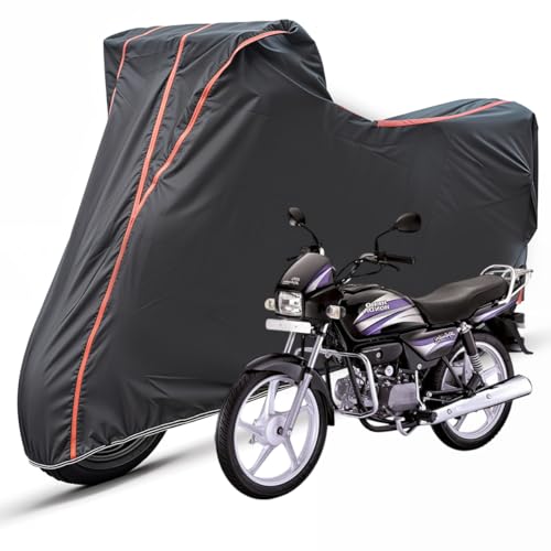 Image of Two Wheelers Bike Body Cover Compatible for Hero Splendor PRO, UV Resistant, Dustproof, Triple Stitched, Elastic Bottom, Red Piping Motorcycle Cover (Black, Pack of 1)
