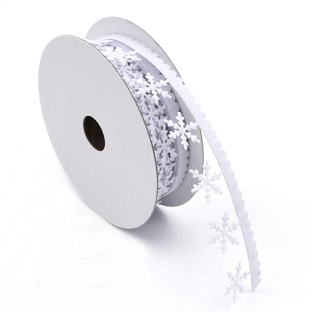 UJEAVETTE® 5 Meters 1 25Mm White Winter Christmas Snowflake Decoration Trimming Craft Ribbon DIY Card Making Gift Wrapping Xmas Tree Decoration
