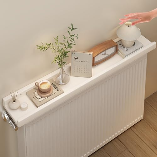 Aeovot Estante Decorativo Radiador Antihumo Antipolvo - Balda Radiador Flotante Pared de Madera, 30-120 cm Cubre-Radiadores Blanco Modernos para Hogar Dormitorio Sala de Estar(60x12cm/24x4.7in)