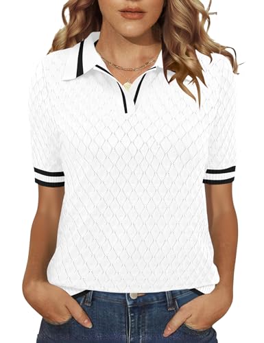 Image of Rapbin Womens Short Sleeve Knit Polo Shirts Summer Spring Sweater Tops