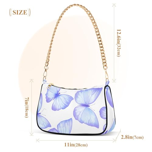 Zipper Print Shoulder Purses Light Blue Purple Butterflies White Medium Handbag Tote Luxury Womens Hobo Totes Purse Bags with Chain Strap3
