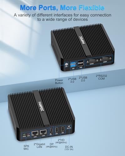 Image of FANPEEC Fanless Mini PC N100 8GB DDR4 128GB MSATA SSD, Industrial PC Win11 Pro /Linux, 4K Triple Display, 2xLAN, 4xUSB, WiFi6 BT5.2, TPM2.0, Power On Auto, Fanless Computer for Business /Home Sever