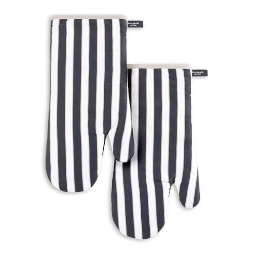 Kate Spade New York Botanical Stripe Oven Mitt 2-Pack Set, 7' x 13', Black/Beige