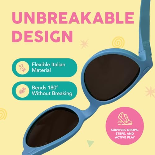 ROSHAMBO Unbreakable Baby Sunglasses - Italian Made Polarized with Strap - BPA Free Boys Girls - Round Shades3