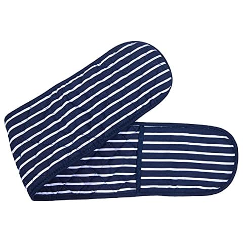 ZIMEL HOMES-Butcher Stripe Double Oven Gloves, Durable Cotton With Heat-resistant Lining Quilted Cooking Pot Holder Heat Resistant (Blue/white) One Size Fits All Cover