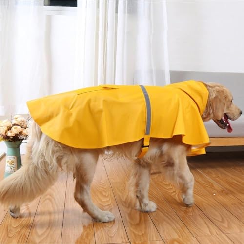 Poncho à capuche réglable imperméable chien chat jaune XL léger - 3