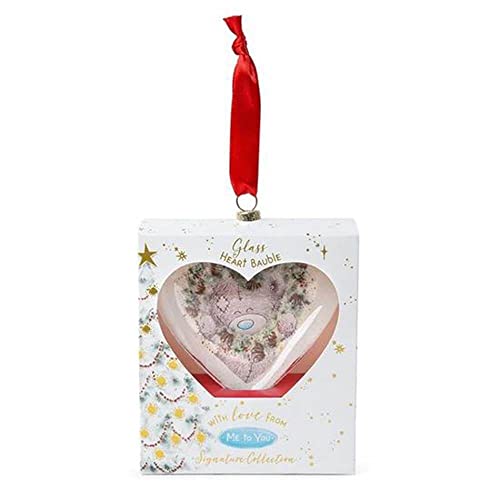 Me To You Bear Tatty Teddy Heart Glass Christmas Tree Bauble, XGT01041, Blue,grey,red - Image 2