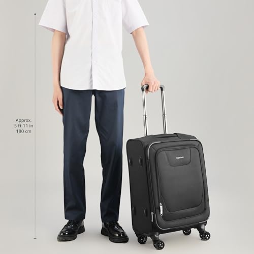 Amazon Basics 20" Carry-On Luggage, Softside Suitcase With TSA Lock, 8 Spinner Wheels, Telescoping Handle, Front Exterior Pocket, 3 Interior Pockets, Black - image 7